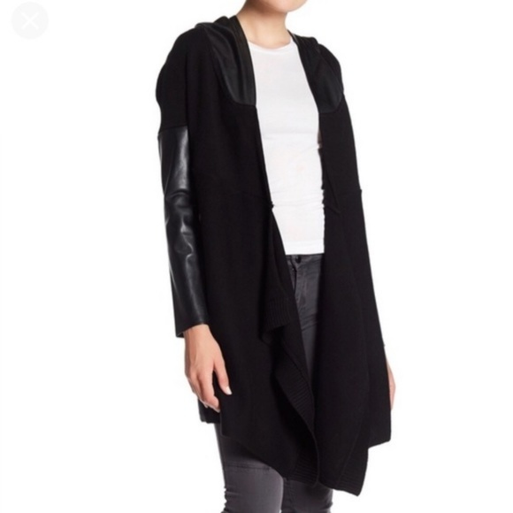 Blank NYC Faux Leather Hooded Cardigan - Picture 2 of 4